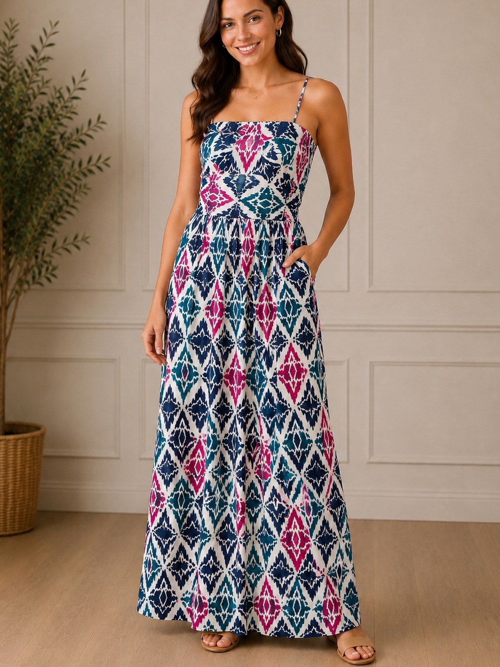 Ann Taylor Navy and Teal Patterned Apparel